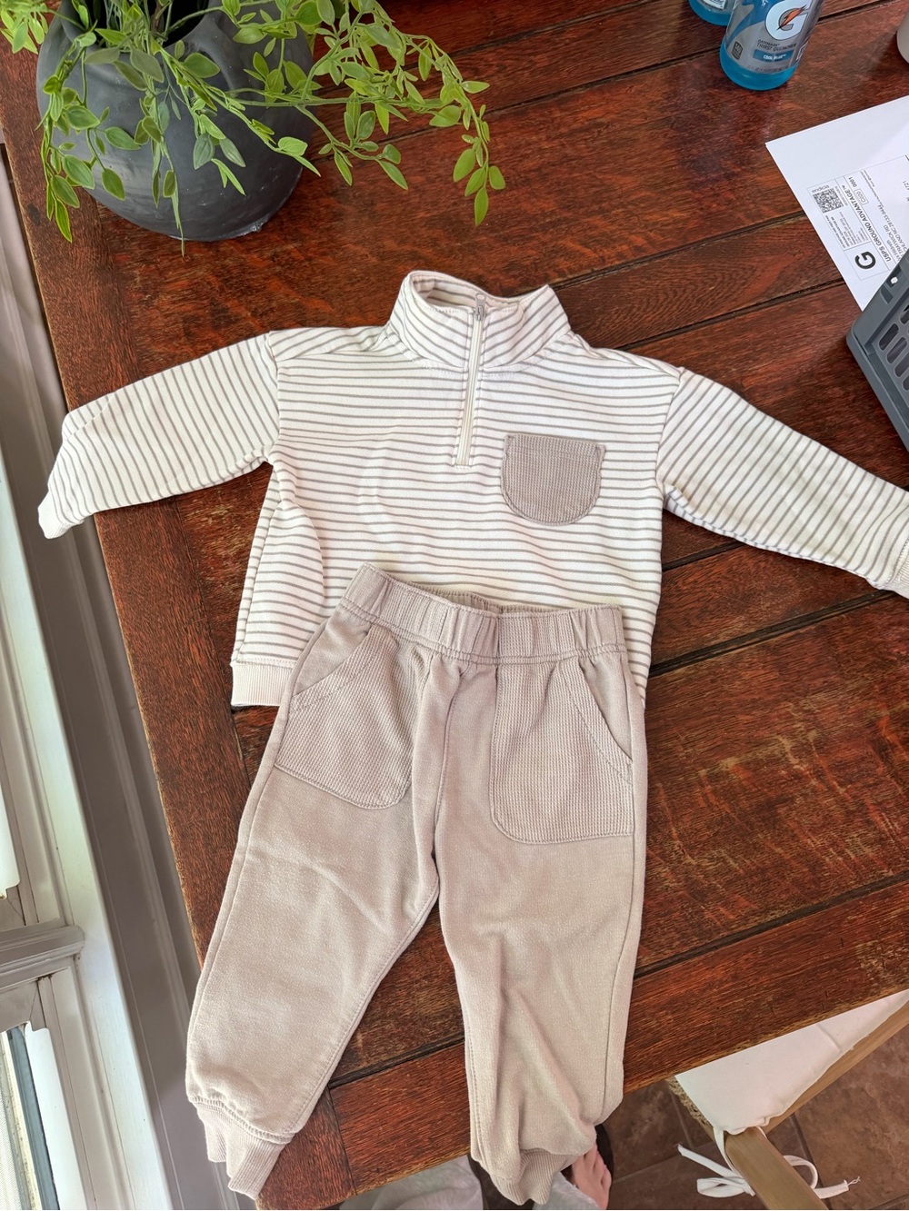 Neutral Stripe Pullover & Cozy Jogger Set - Cream/Taupe Carters Half Zip